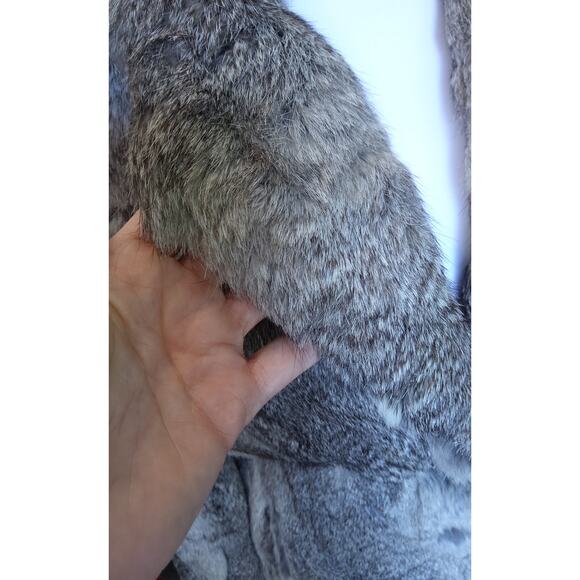 Vtg Luxury Rabbit Fur coat Gray Tan double lapel btn close old money glam chic - Picture 8 of 11